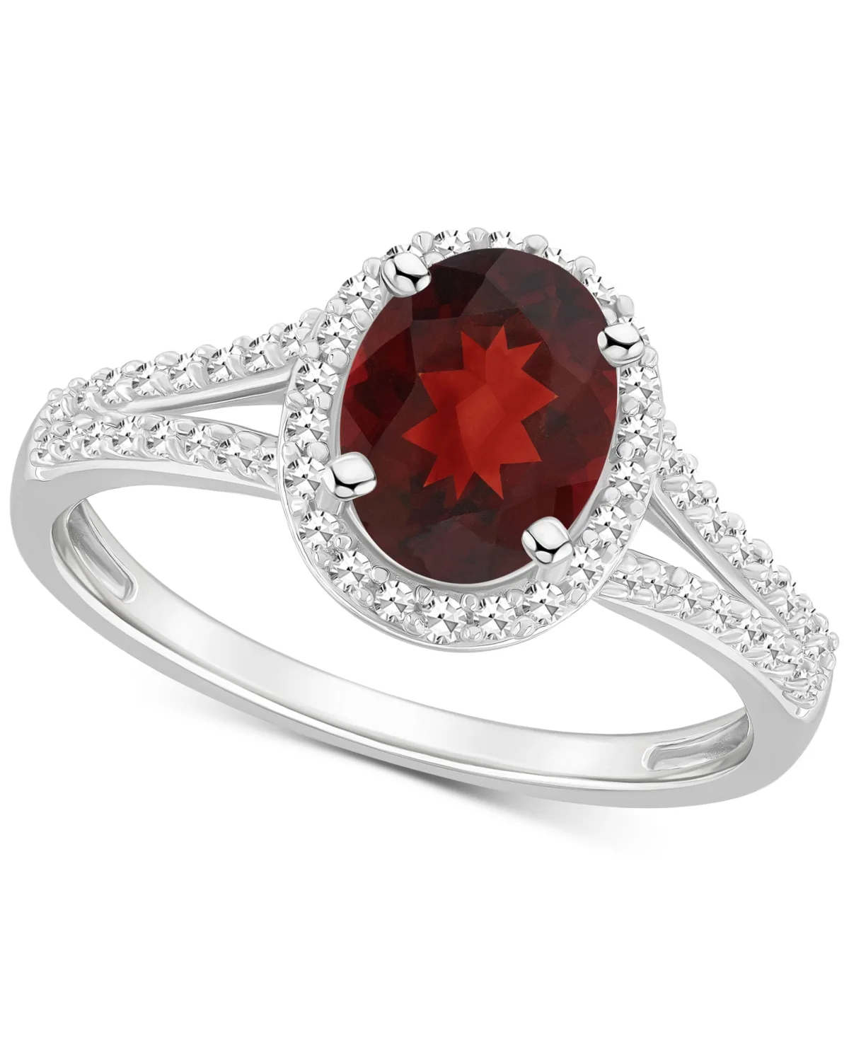 Amethyst (1-1/5 ct. t.w.) & Diamond (1/4 ct. t.w.) Oval Halo Split Shank Ring in Sterling Silver