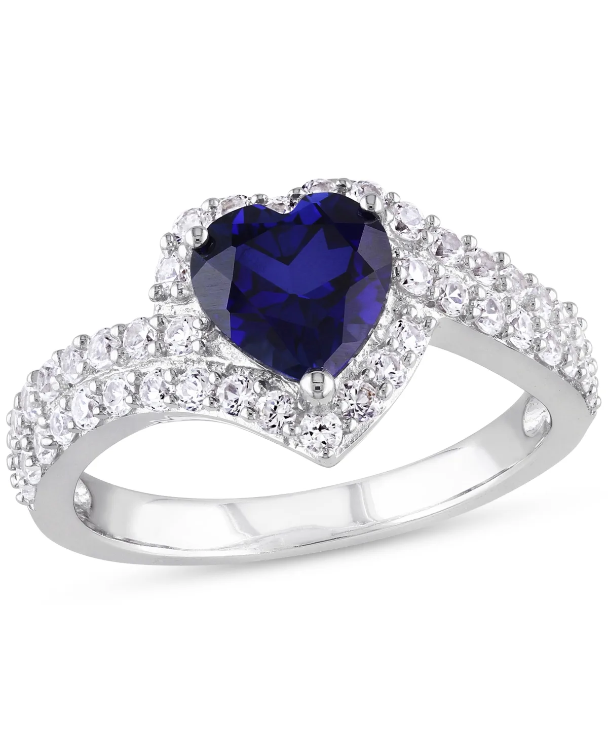 Lab-Grown Blue Sapphire (1-7/8 ct. t.w.) & Lab-Grown White Sapphire (1-7/8 ct. t.w.) Heart Swirl Ring in Sterling Silver by Macy's