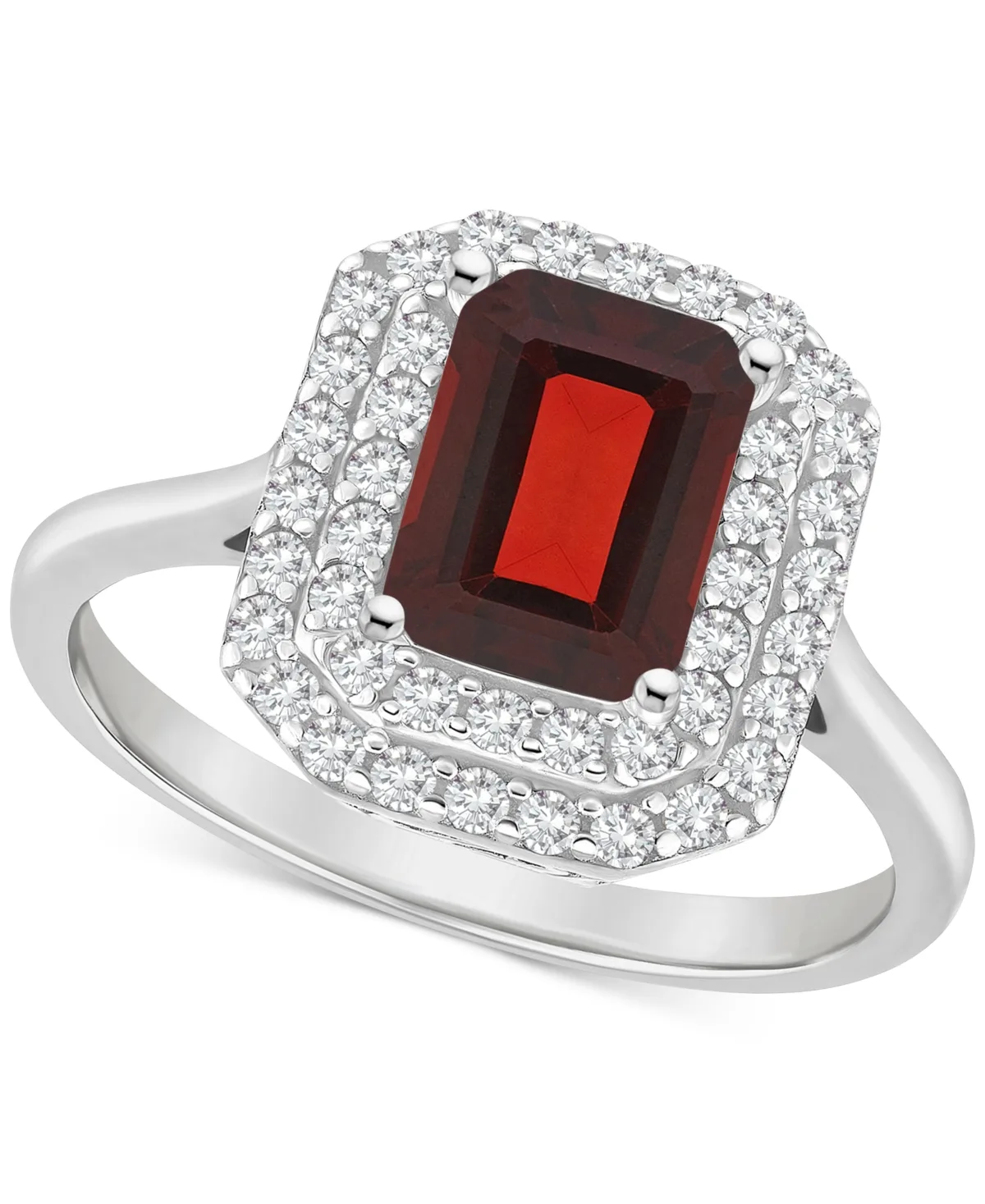 Rhodolite Garnet (2 ct. t.w.) & White Topaz (1/2 ct. t.w.) Rectangle Halo Ring in Sterling Silver by Macy's