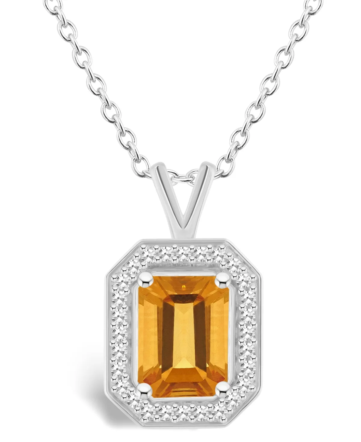 (1-3/5 ct. t.w.) and Diamond (1/7 ct. t.w.) Halo Pendant Necklace in Sterling Silver by Macy's