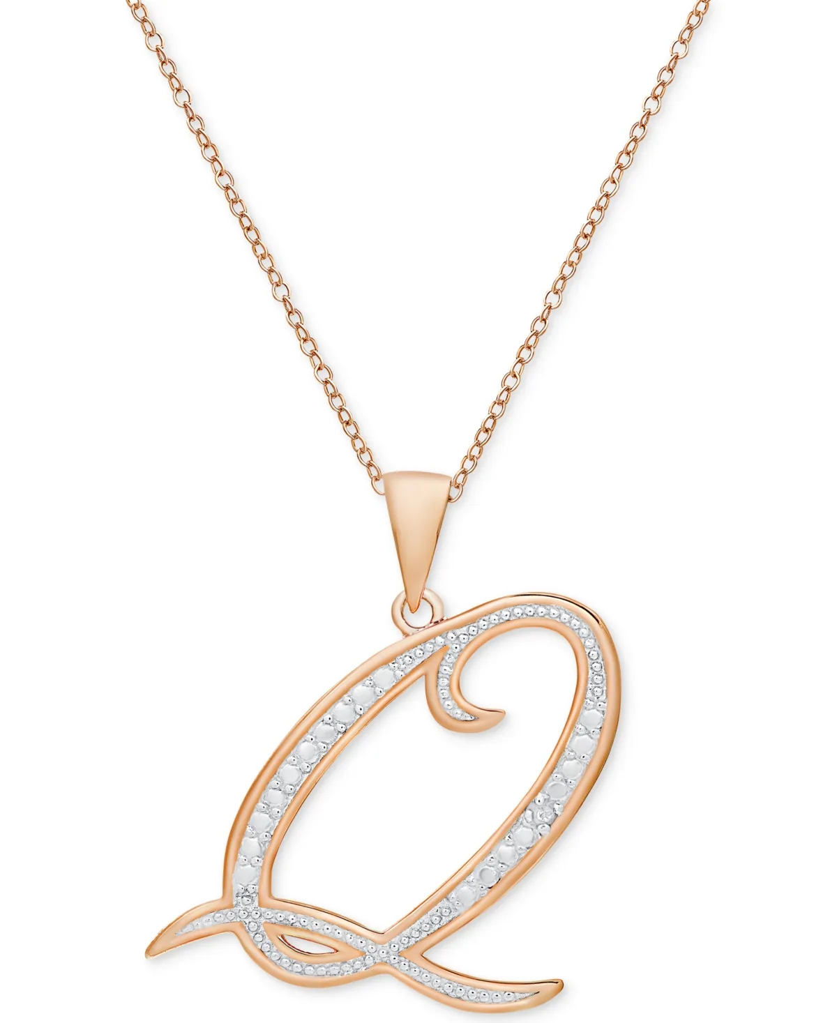 Diamond Accent Script 18" Initial Pendant Necklace in Silver Plate, Gold Plate & Rose Gold Plate by Macy's