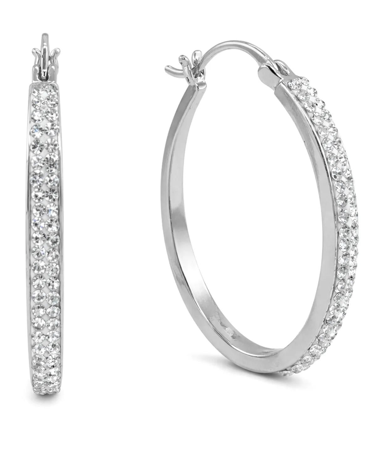 Crystal Tapered Hoop Earrings in Silver-Plate, 1.2"