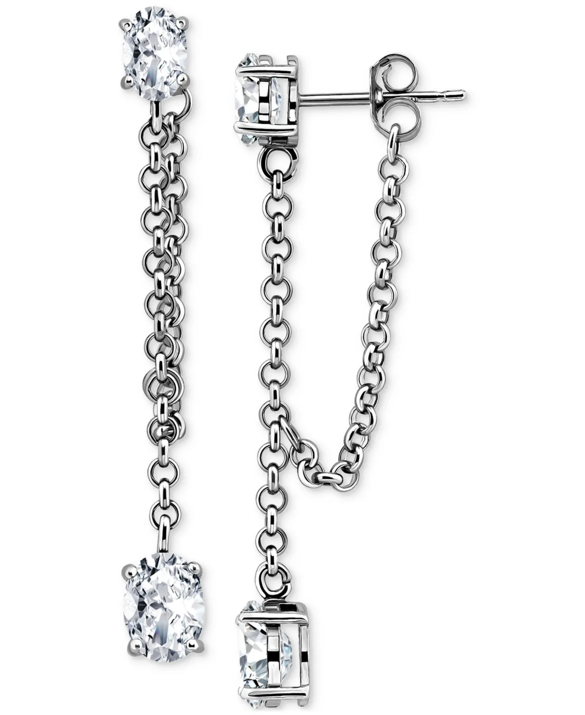 Cubic Zirconia Chain Oval Drop Earrings in Sterling Silver, Created for Macy's by Giani Bernini
