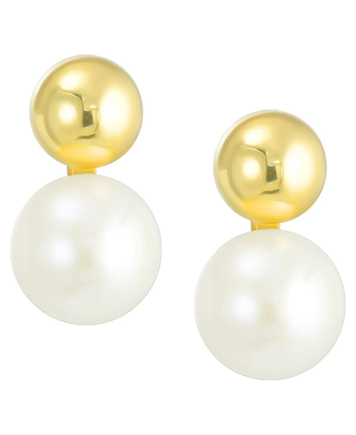 Classic Pearl and Gold Ball Stud Earrings in 10k Yellow Gold