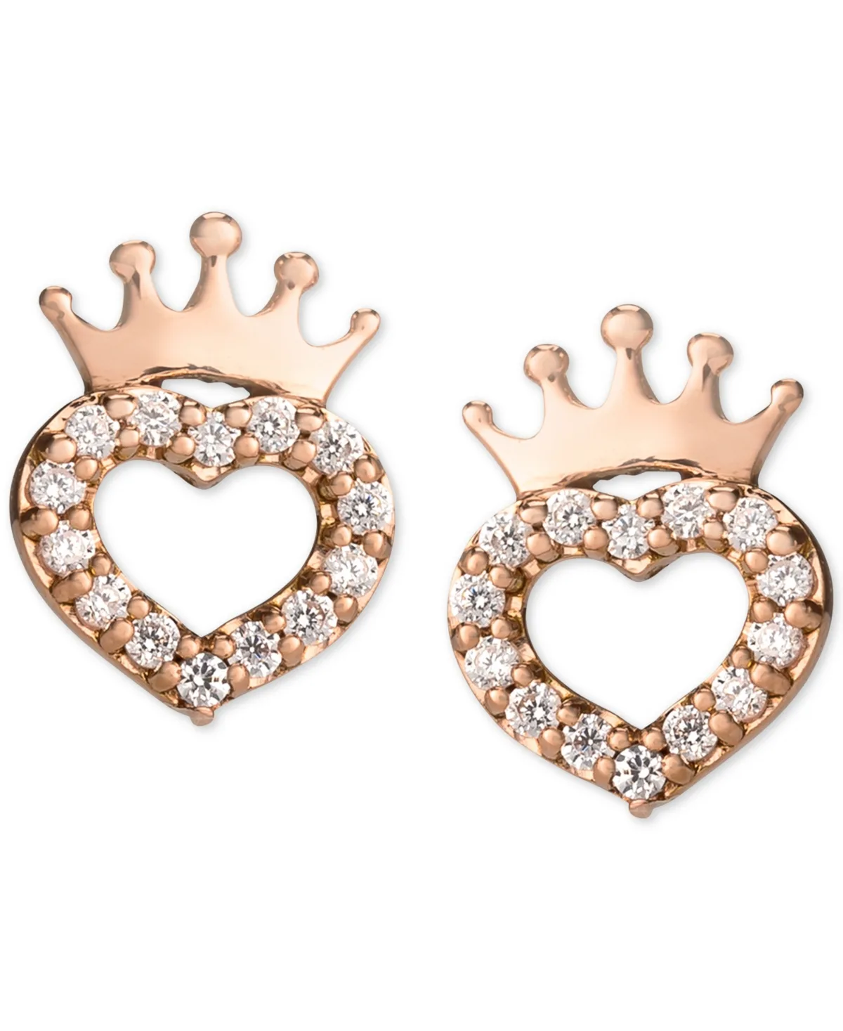 Cubic Zirconia Heart & Crown Stud Earrings in 14k Rose Gold by Disney