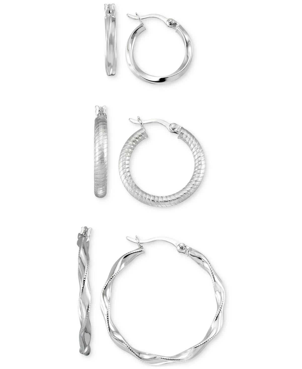 3-Pc. Set Textured Round Hoop Earrings in 14k Gold Over Sterling Silver and Sterling Silver by Macy's