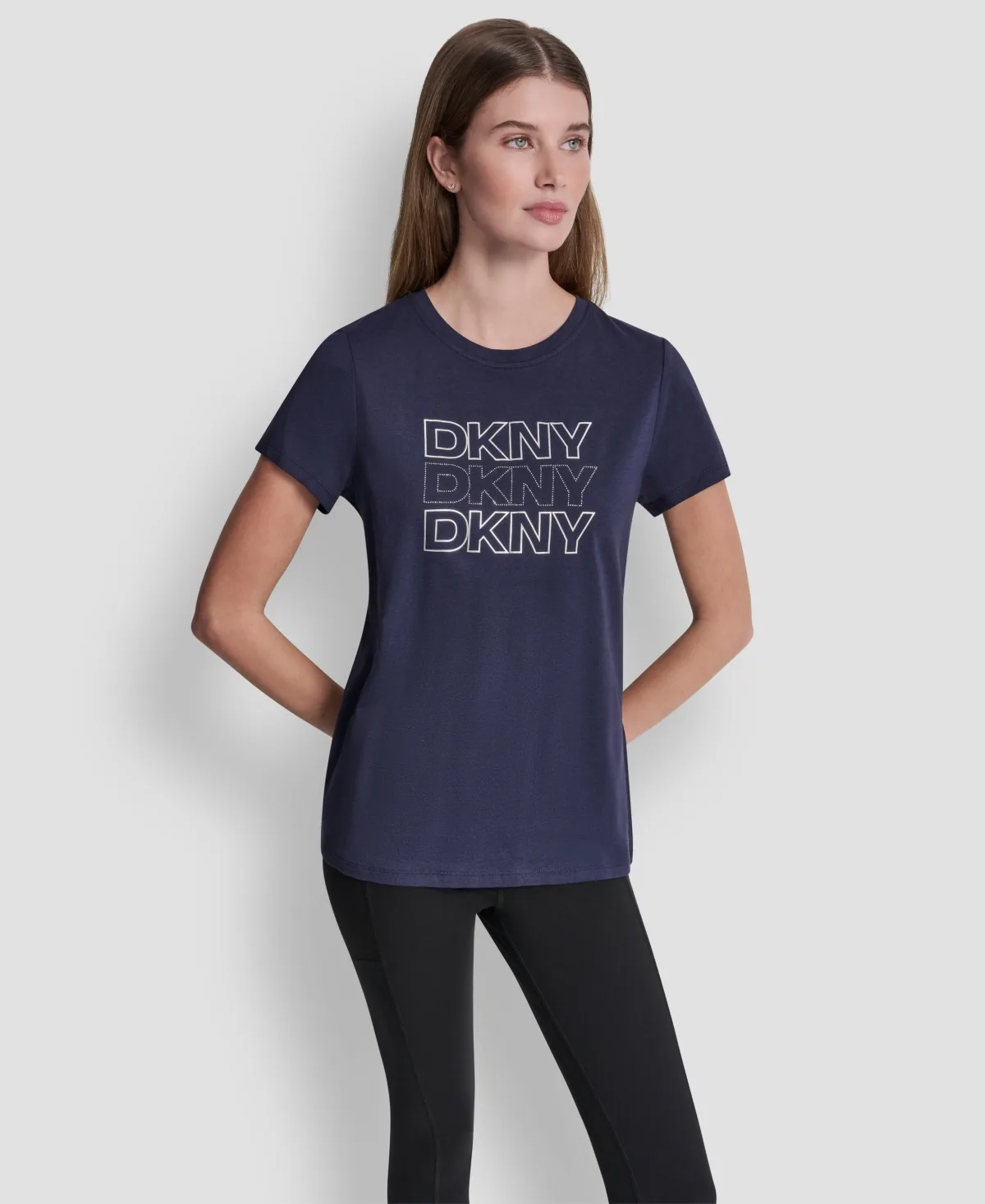 Triple Rhinestone Foil Logo T-Shirt by Dkny Sport