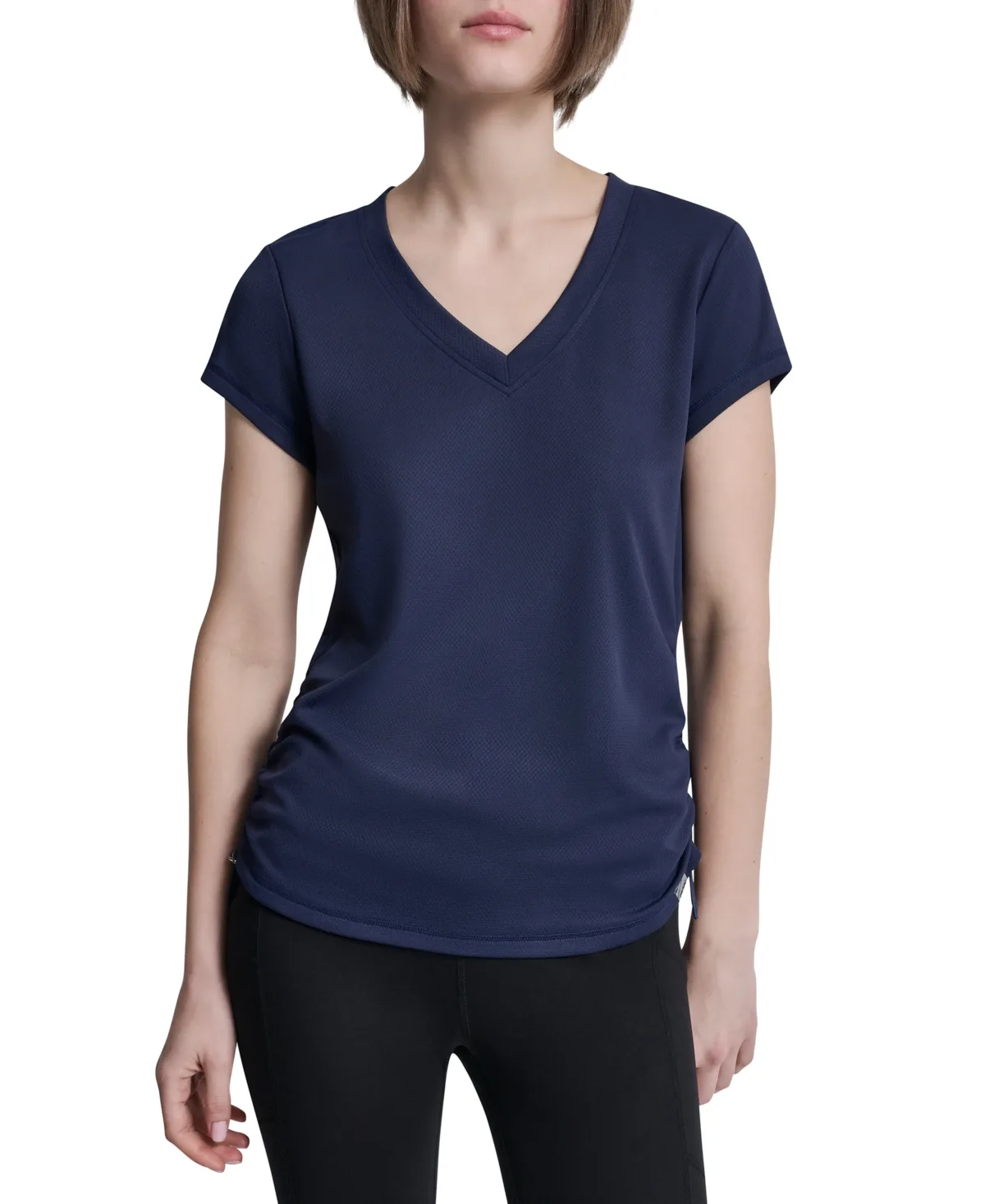 Ruched Side Seams V-Neck Tech T-Shirt by Dkny Sport