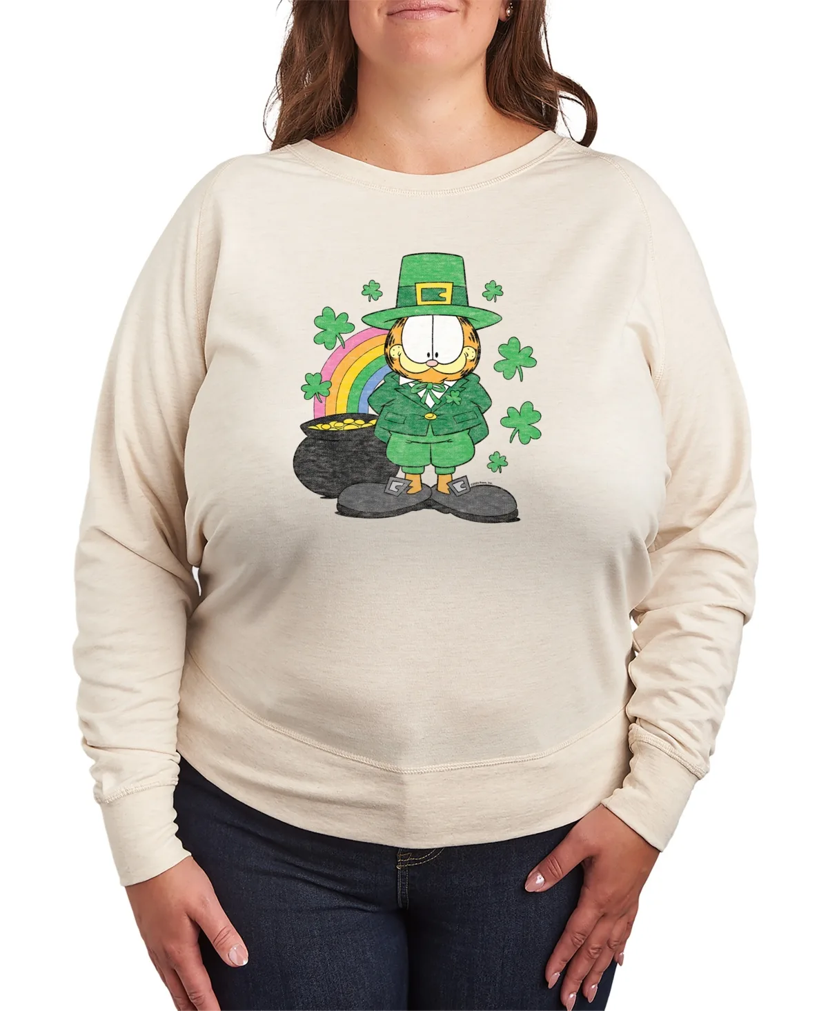Garfield St. Patrick's Day Rainbow Shamrocks Graphic Sweatshirt by Hybrid Apparel