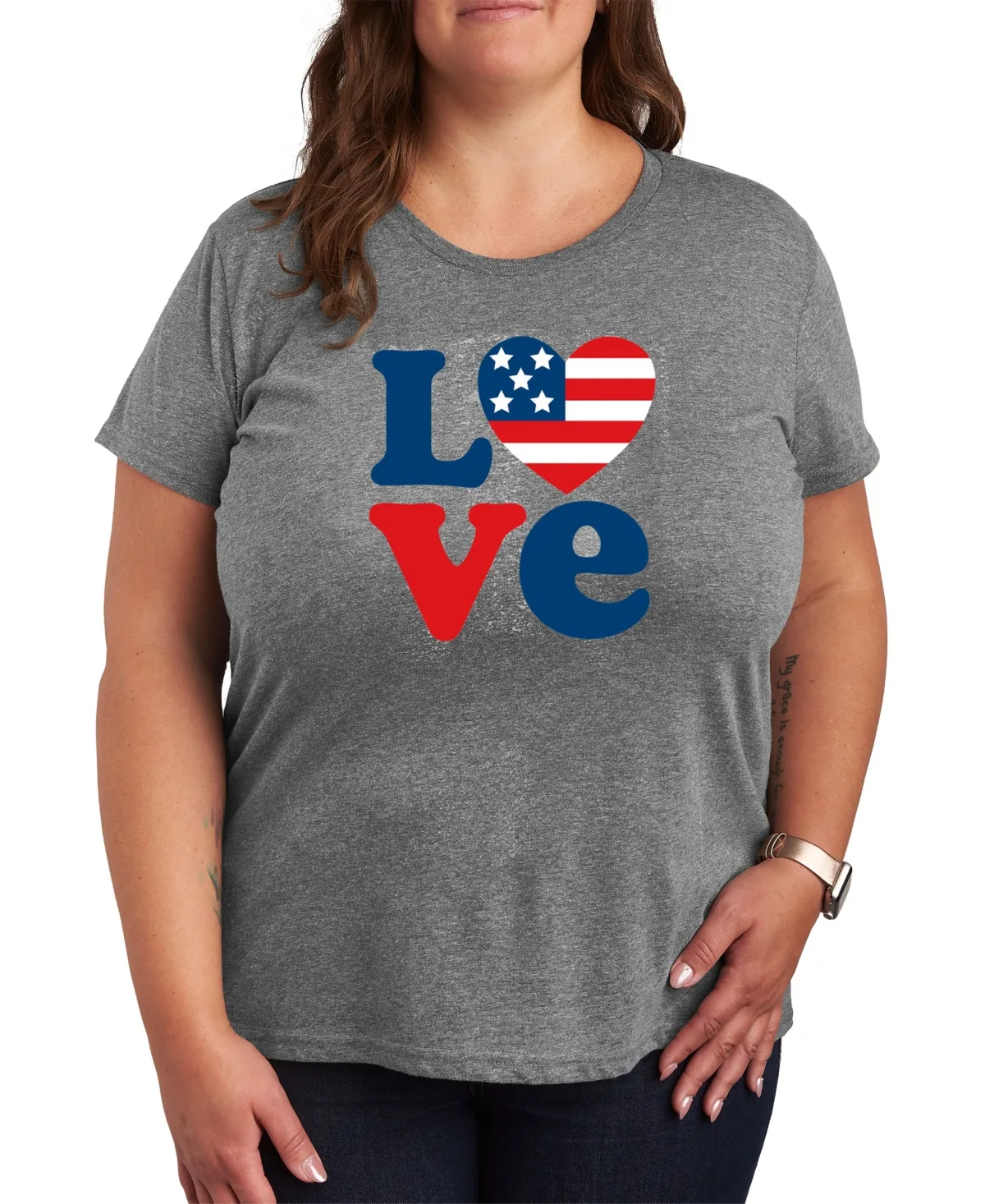 Americana Heart Love Flag Graphic Crew Neck T-Shirt by Hybrid Apparel
