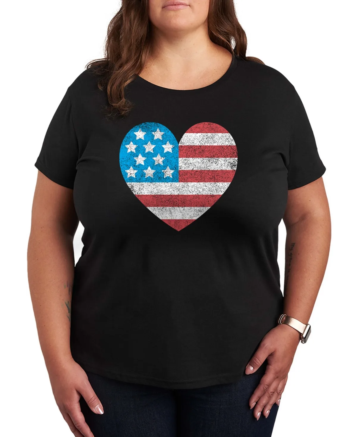 Instant Message Usa Flag Heart Graphic Crewneck T-Shirt by Hybrid Apparel