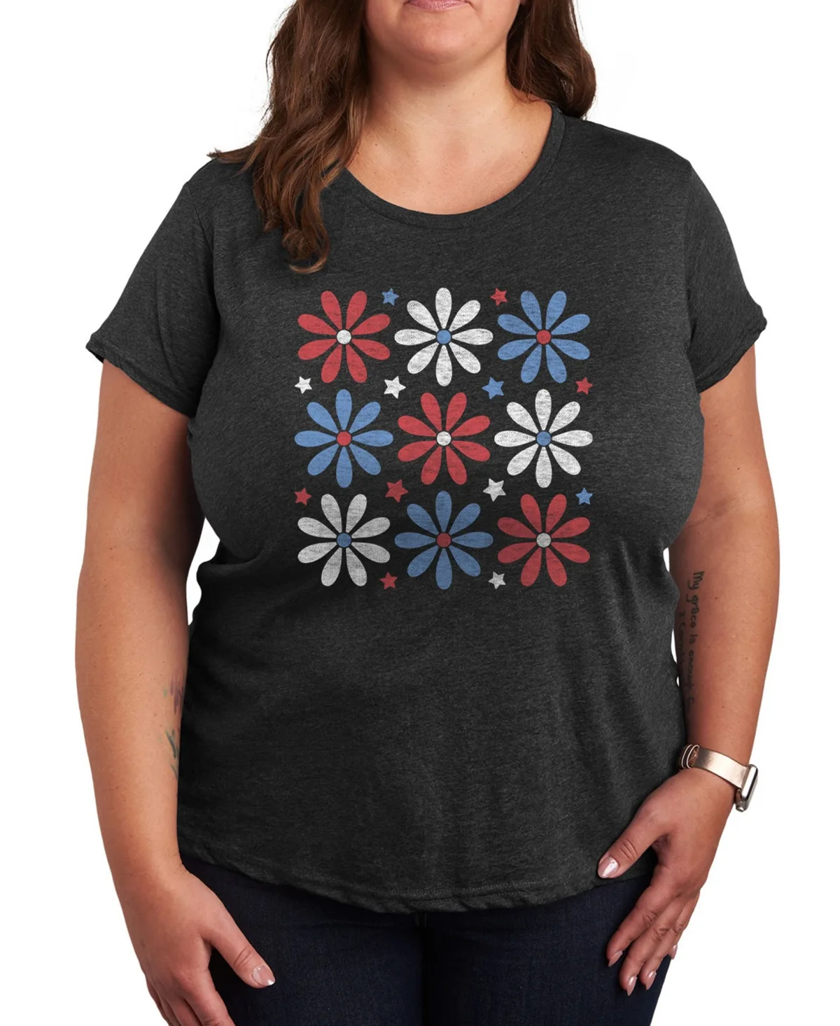 Americana Flowers Graphic Crew Neck T-Shirt by Hybrid Apparel