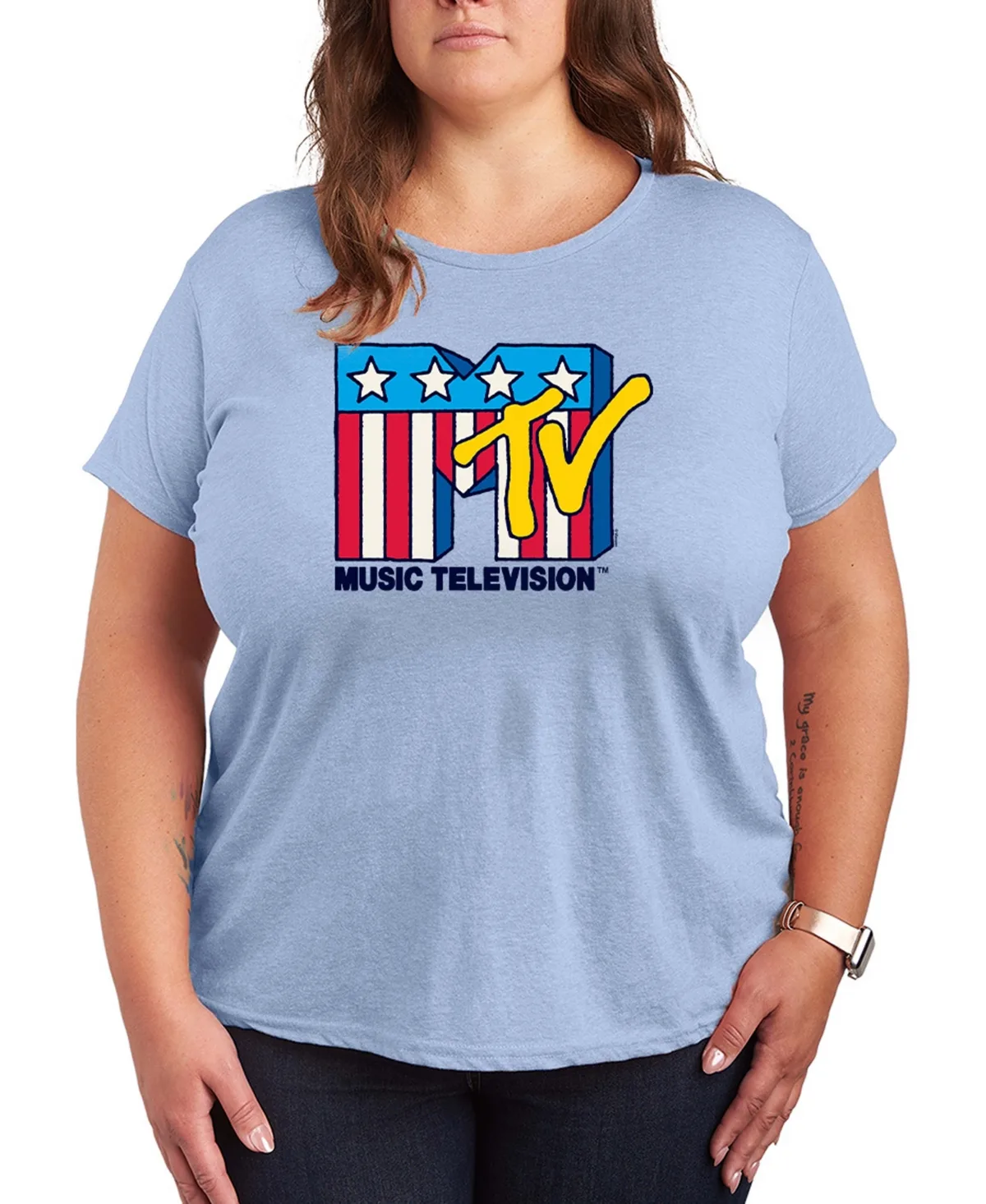 MTV USA Flag Logo Graphic Crewneck T-Shirt by Hybrid Apparel