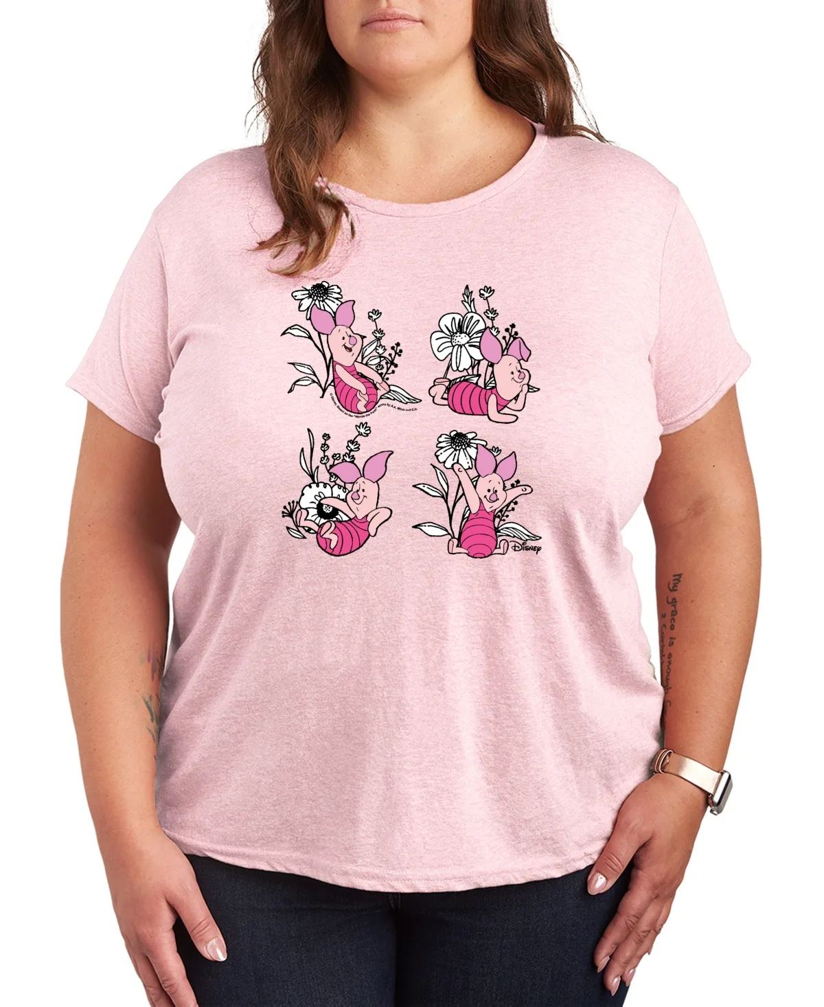 Winnie the Pooh Piglet Flowers Graphic T-Shirt by Hybrid Apparel