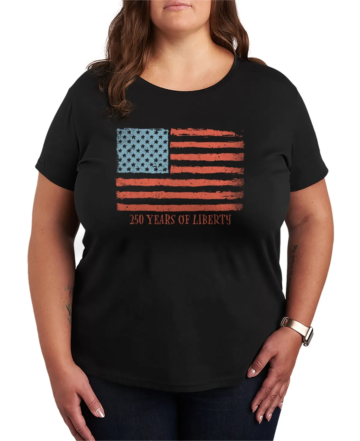 Instant Message 250 Years of Liberty Flag Vintage Faded Short-Sleeve Graphic T-Shirt by Hybrid Apparel