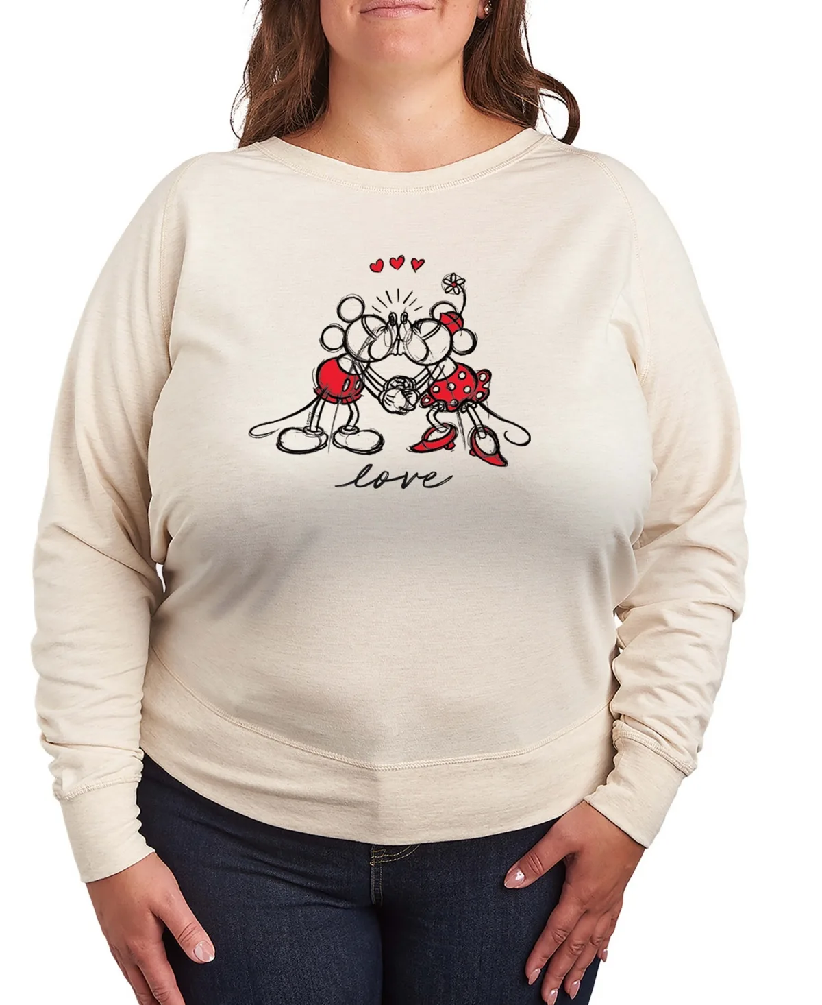 Mickey Minnie Love Sketch French Terry Long Sleeve T-Shirt by Hybrid Apparel