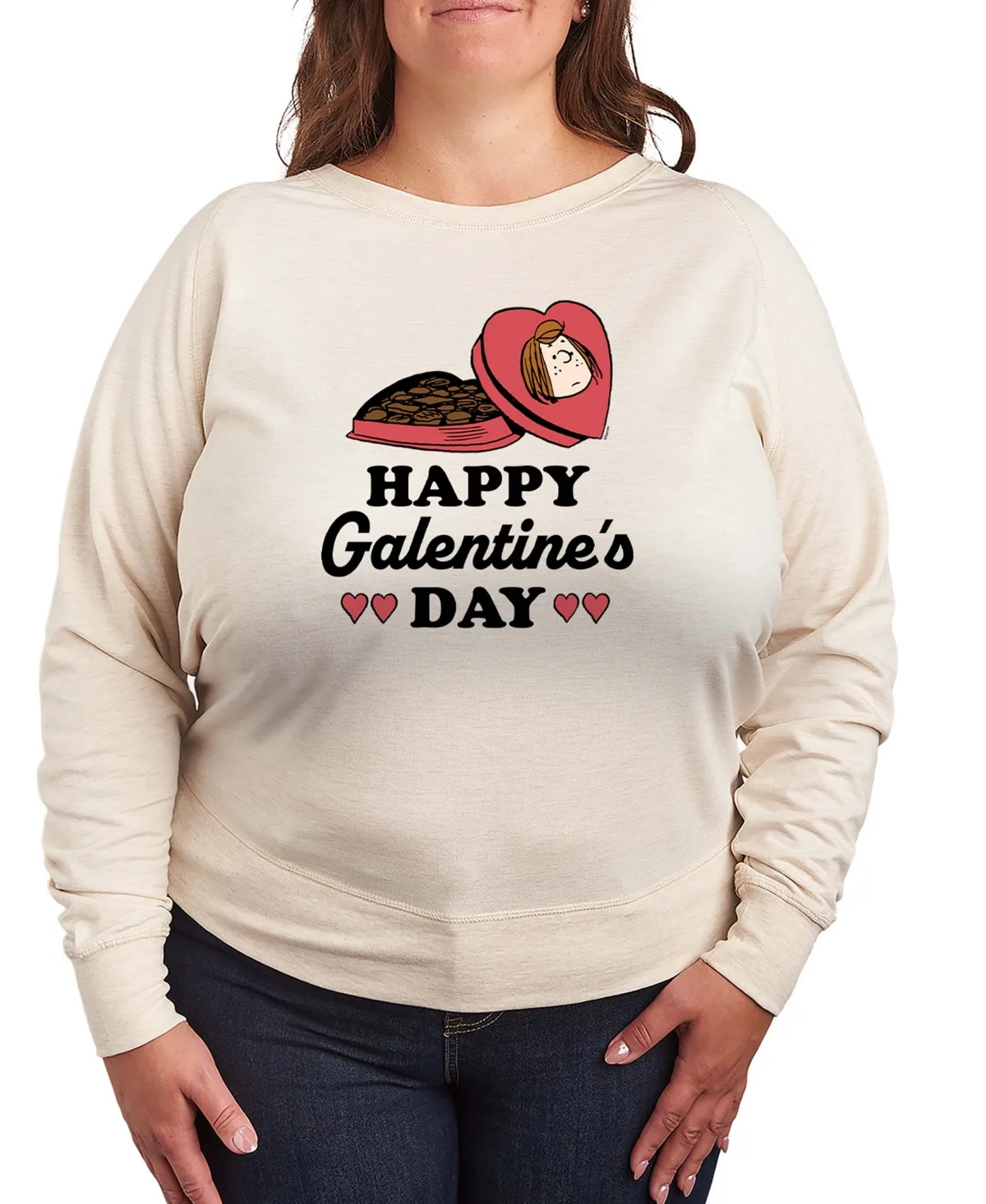 Peanuts Peppermint Patty Happy Galentines Day French Terry Long Sleeve T-Shirt by Hybrid Apparel