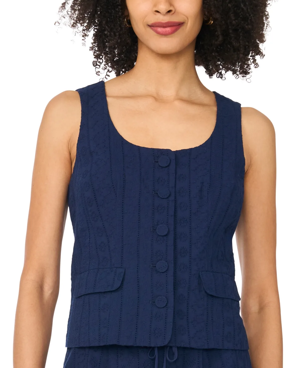 Scoop Neck Button-Down Vest Top by Cece