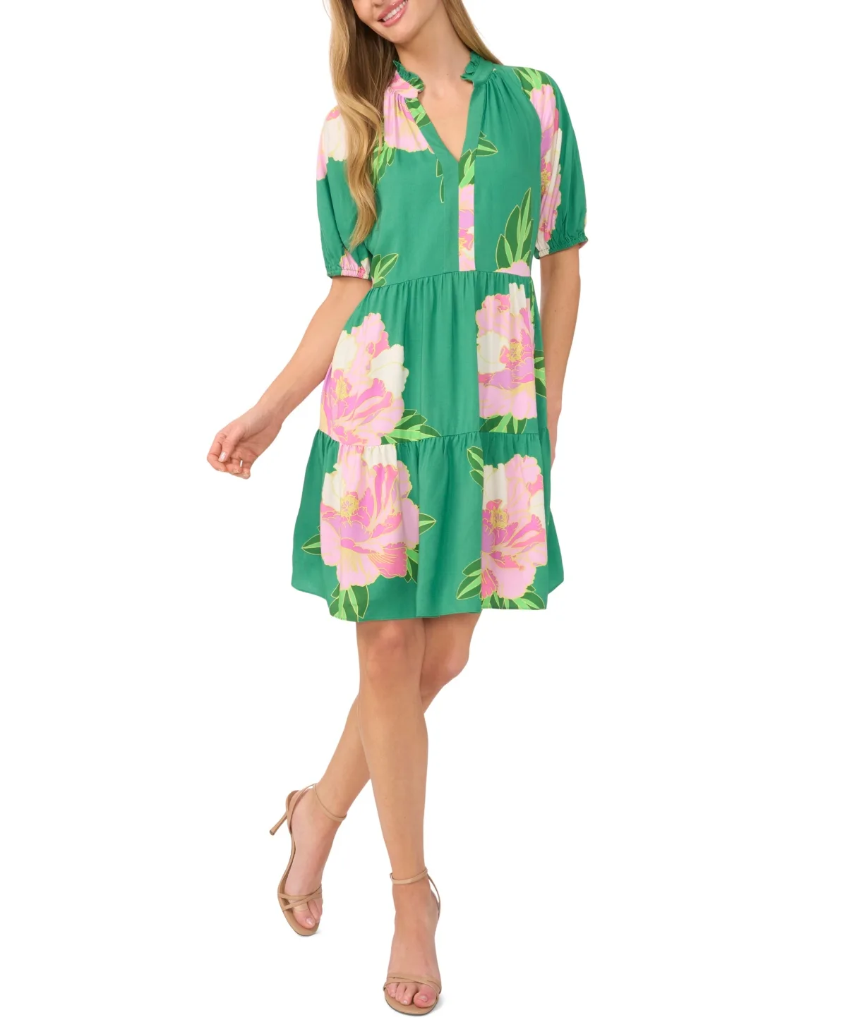V-Neck Tiered Babydoll Dress
