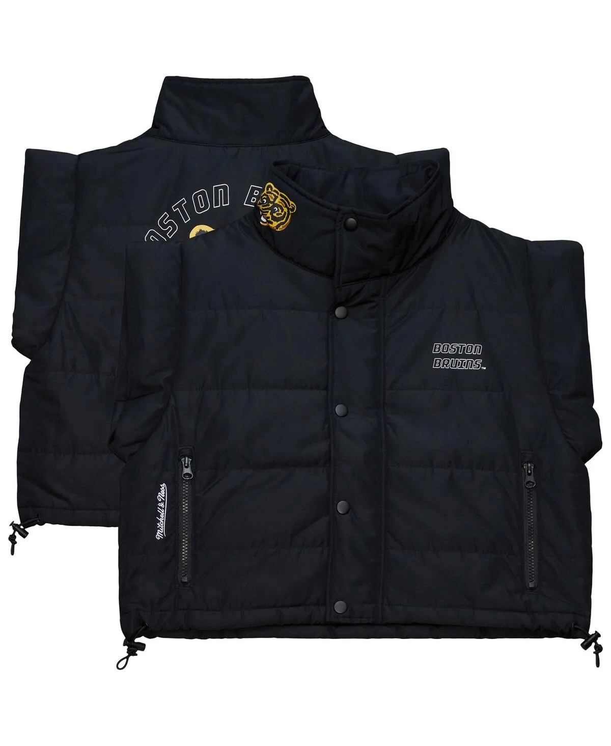 Boston Bruins Cropped Full-Zip Puffer Vest by Mitchell & Ness