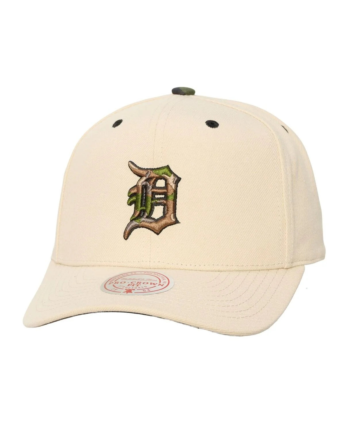 Detroit Tigers Camo Logo Pro Crown Snapback Hat by Mitchell & Ness