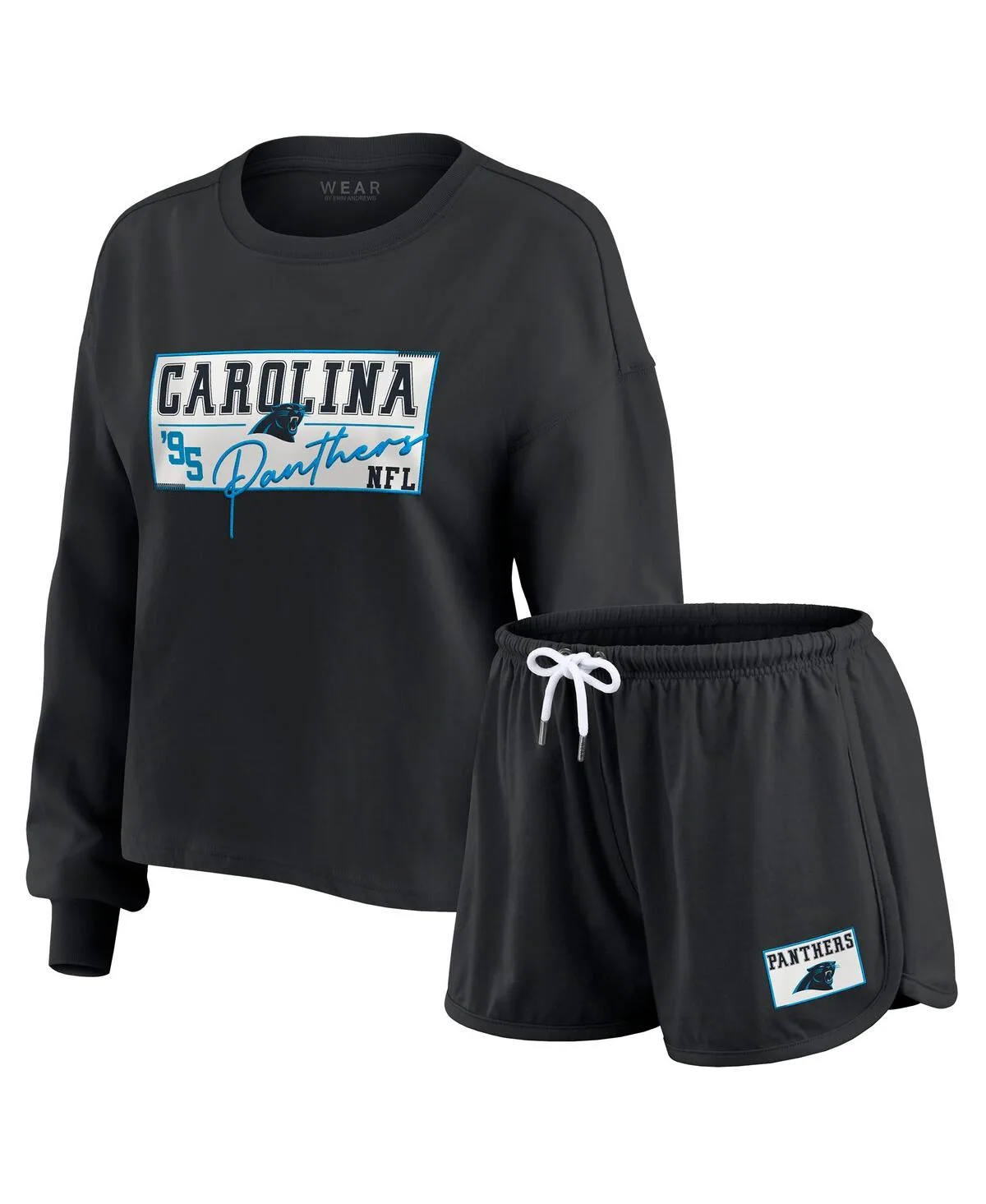 2-Piece Carolina Panthers Heavy Rugby Jersey Long Sleeve T-Shirt and Shorts Lounge Set by Wear By Erin Andrews