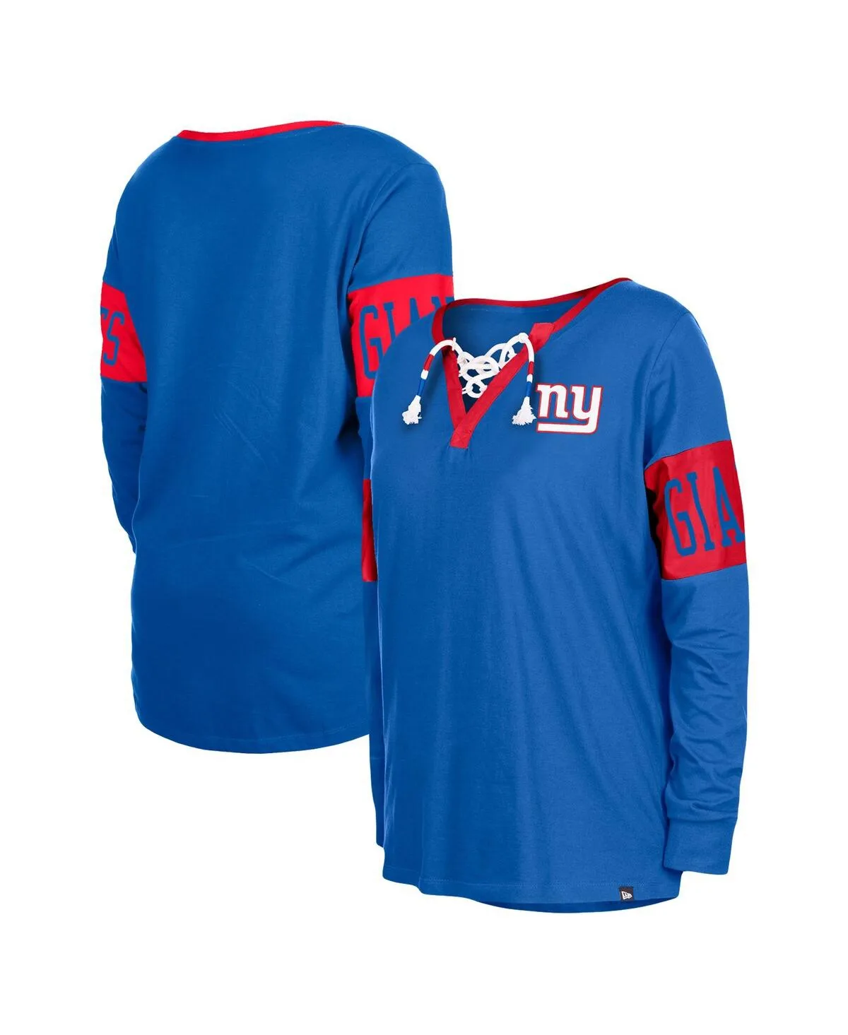 New York Giants Lace-Up Notch Neck Long Sleeve T-Shirt