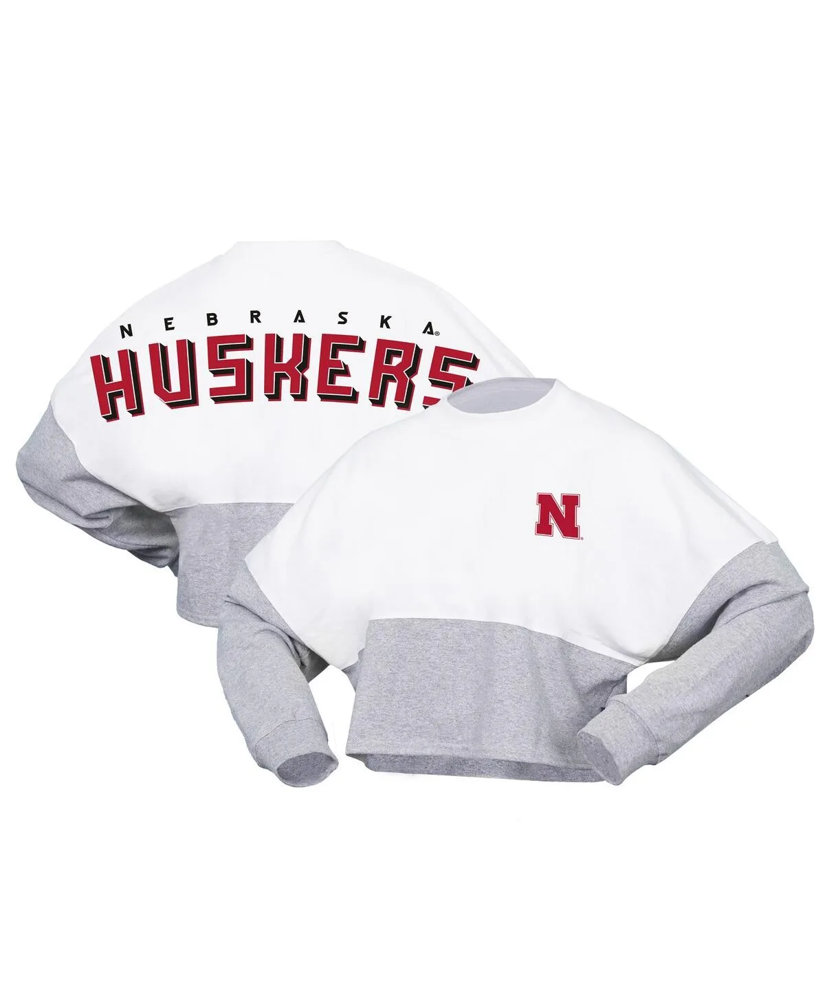 Nebraska Huskers Heather Block Cropped Long Sleeve Jersey T-Shirt by Spirit Jersey