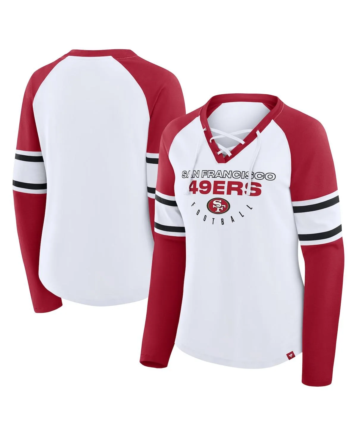 San Francisco 49ers Redzone Blitz Package Raglan Lace-Up V-Neck Long Sleeve T-Shirt by Fanatics