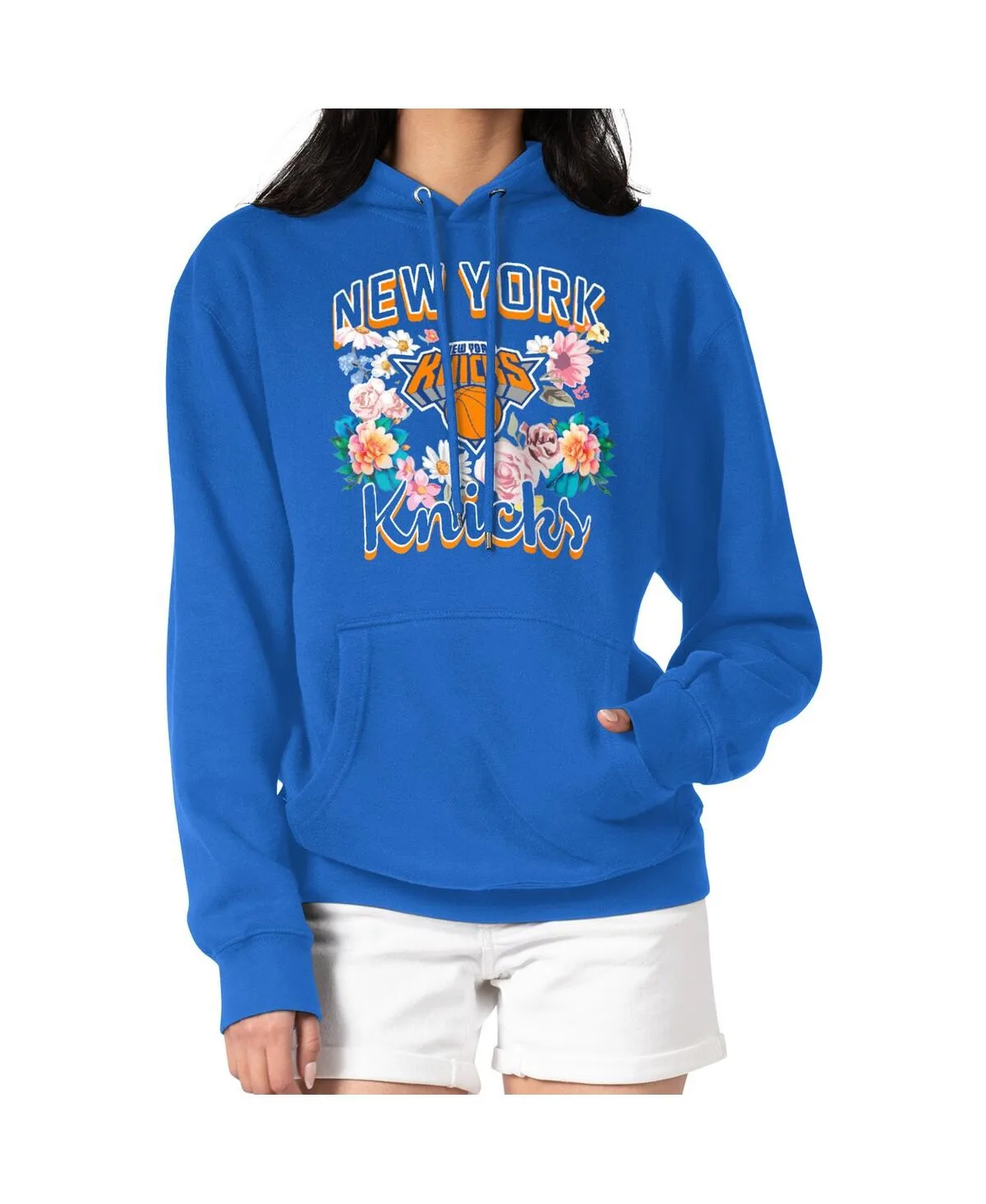 New York Knicks Flowers Team Logo Graphic Fleece Pullover Hoodie by G-iii 4her By Carl Banks