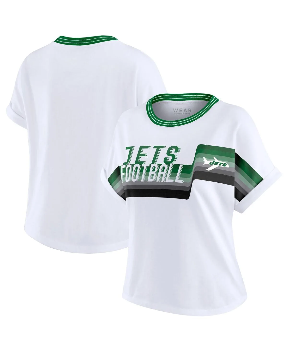 New York Jets Cropped Center Stripe Dolman T-Shirt by Wear By Erin Andrews