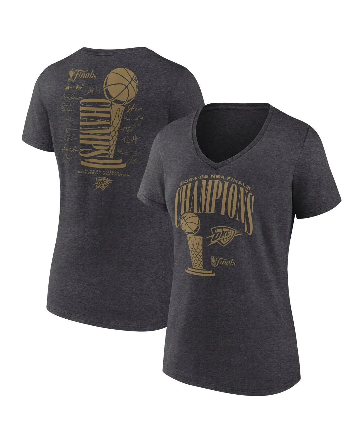 Oklahoma City Thunder 2025 Nba Finals Champions Double Dribble V-Neck T-Shirt by Fanatics