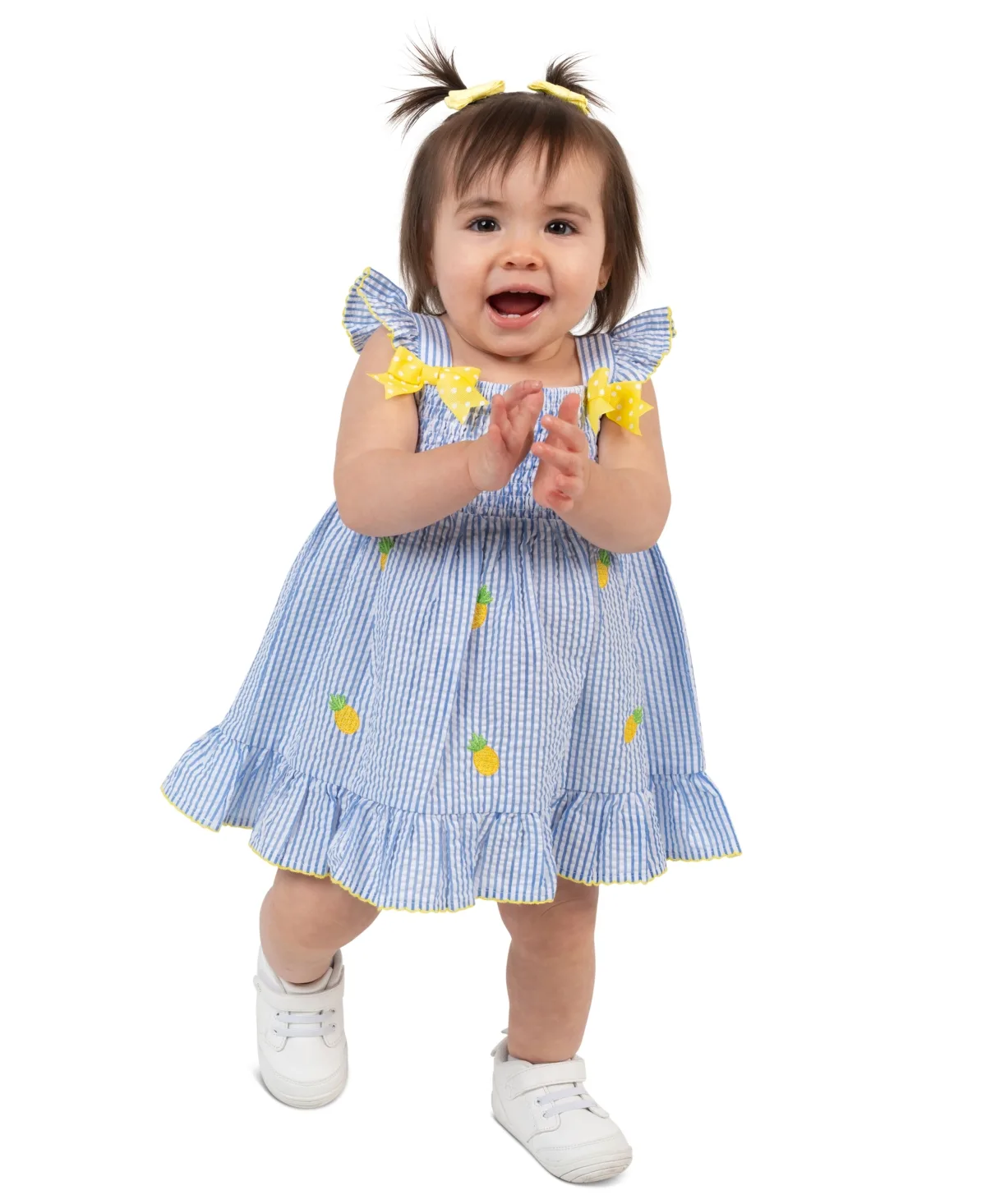 Pineapple Schiffli Seersucker Square Neck Dress and Panty, 2-Piece Set by Rare Editions