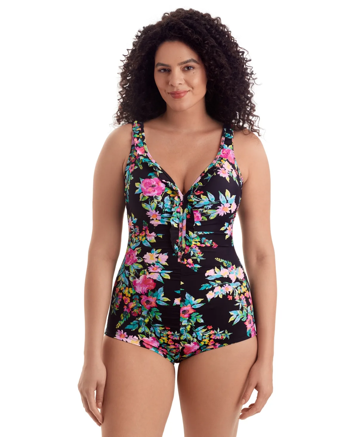 V-Neck Printed One-Piece Swimsuit by Shapesolver