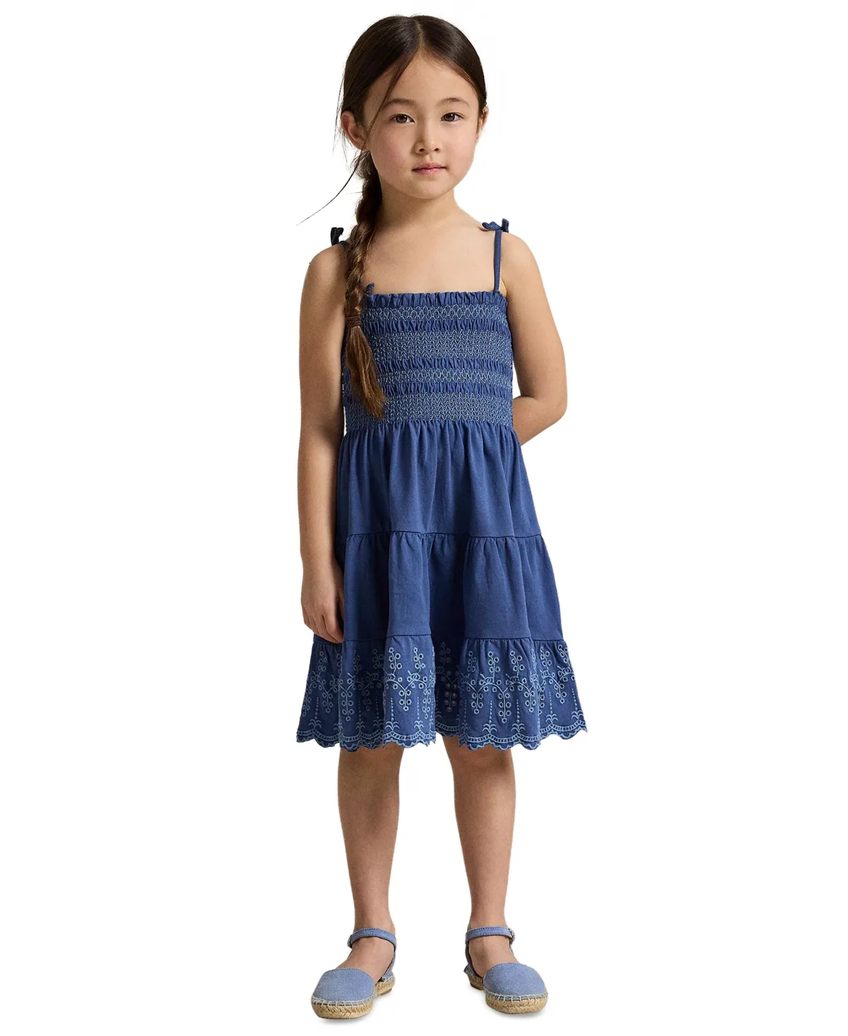 Smocked Eyelet Cotton Jersey Dress by Polo Ralph Lauren