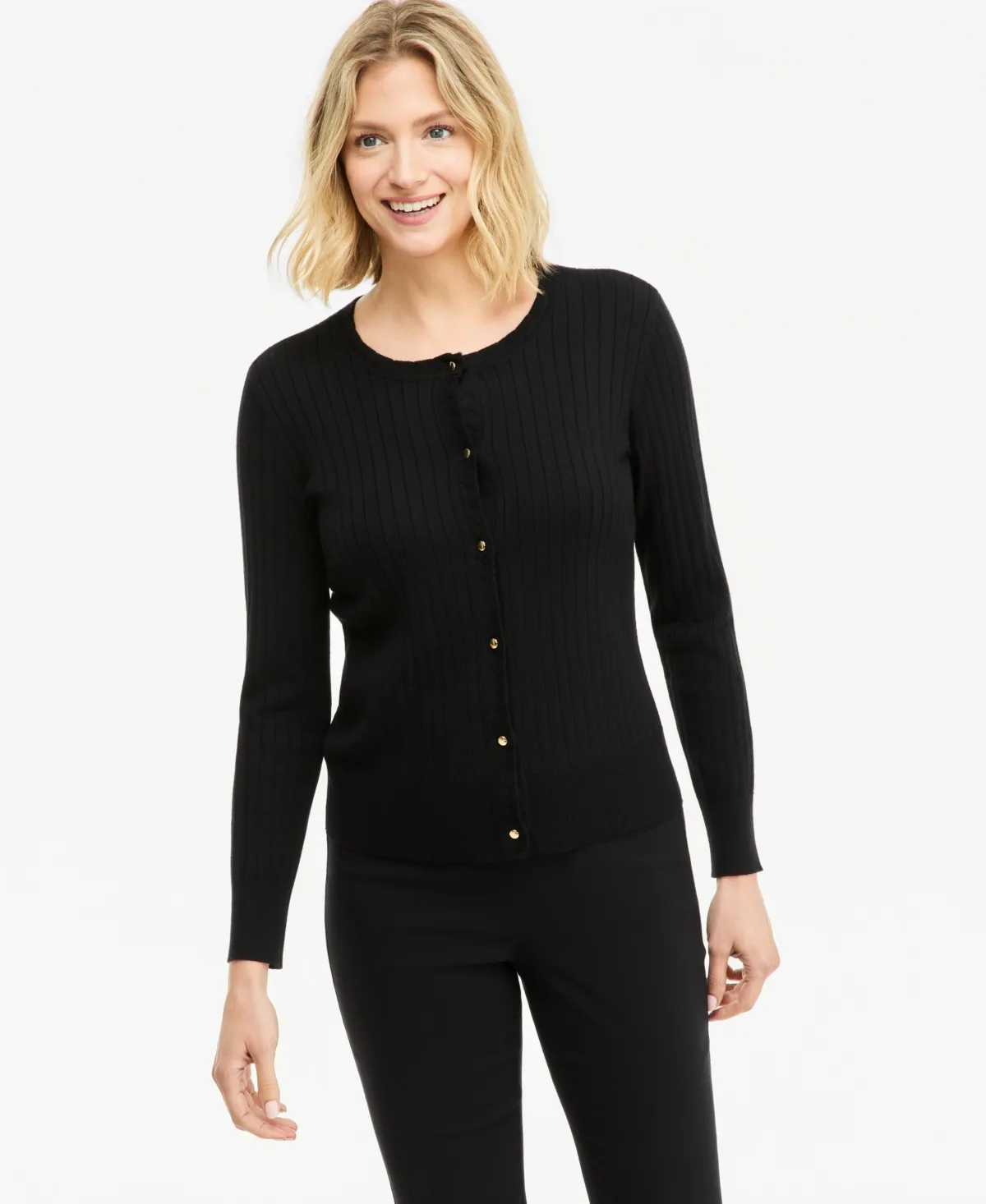 Ribbed Button-Down Cardigan Sweater by Jm Collection