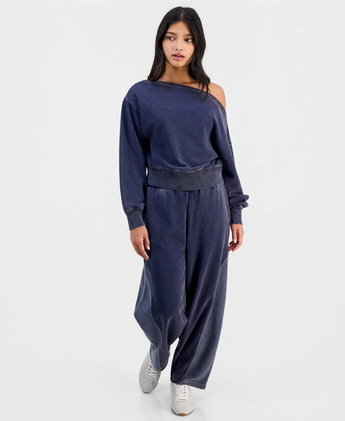 Faux-Denim French Terry Barrel Drawstring Pants by And Now This