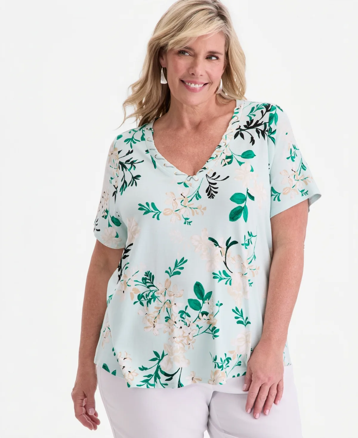 Reve Garden V-Neck Lace-Up T-Shirt by Jm Collection
