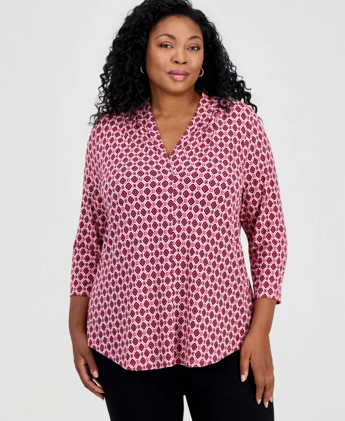 Bazaar V-Neck 3/4-Sleeve Top by Jm Collection