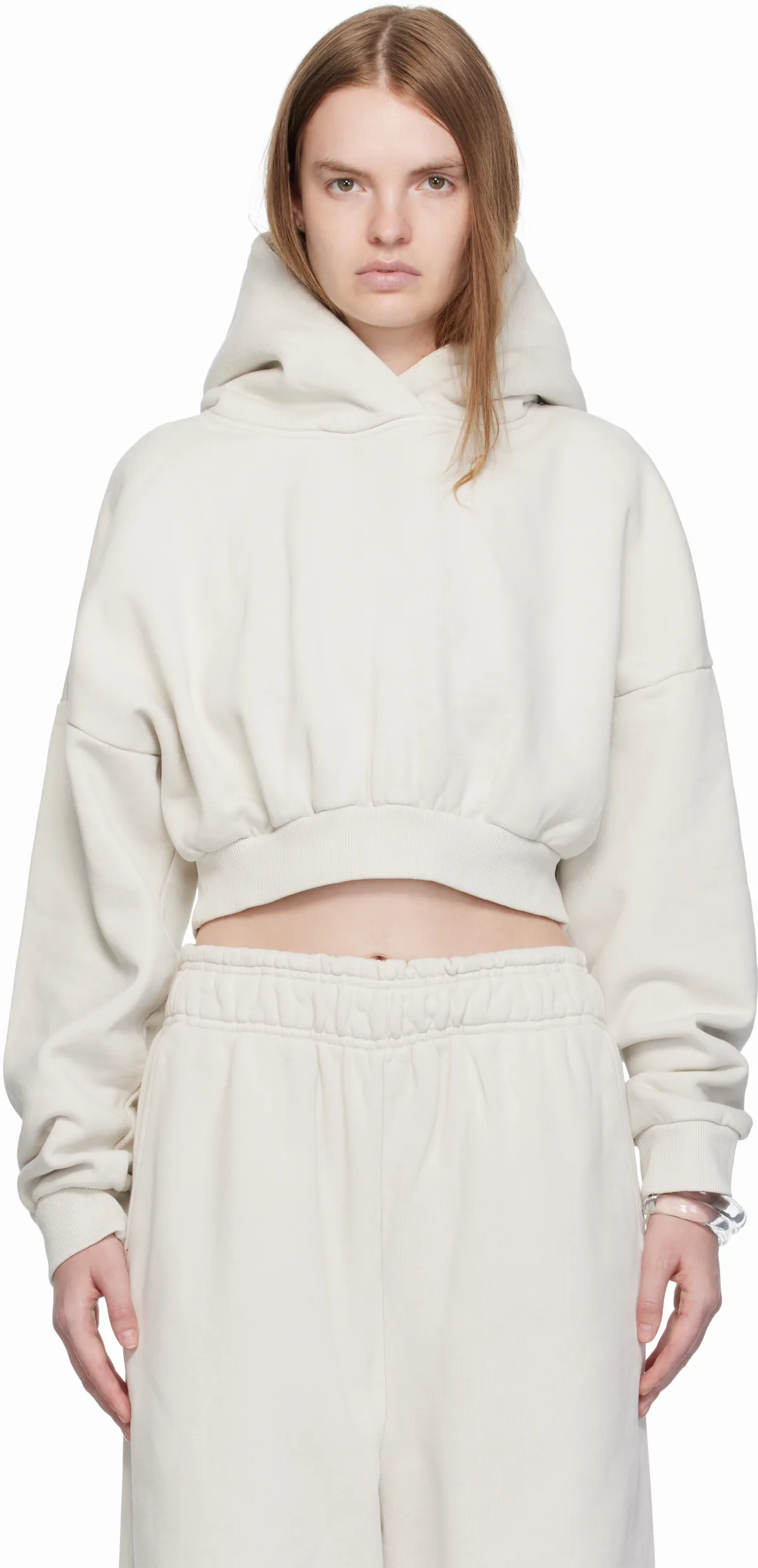 Off-White Cropped Heavy Hoodie