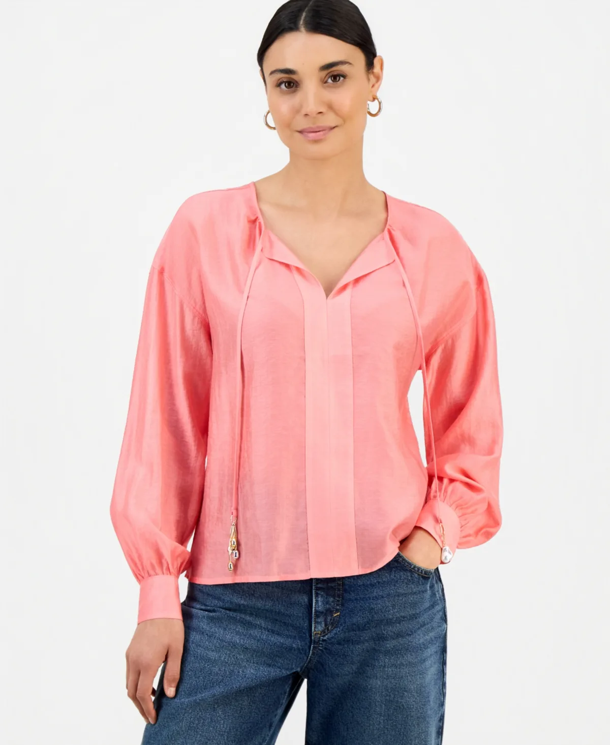 Long-Sleeve Tie Neck Blouse by I.n.c. International Concepts