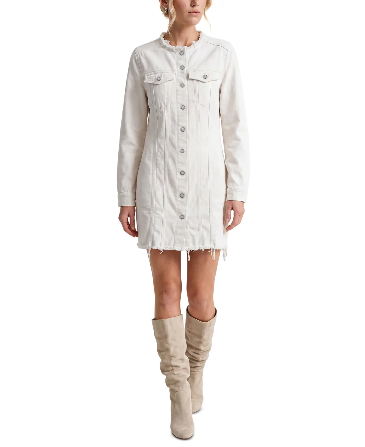 Collarless Trucker Denim Dress by Liverpool Los Angeles