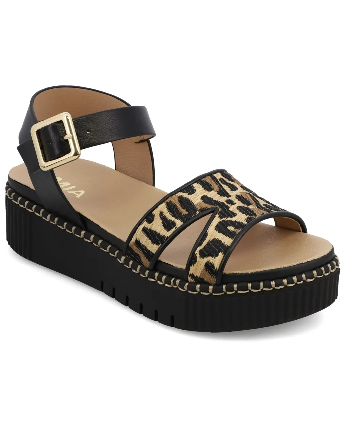 Jaiden Crossover Ankle-Strap Flatform Casual Sandals by Mia