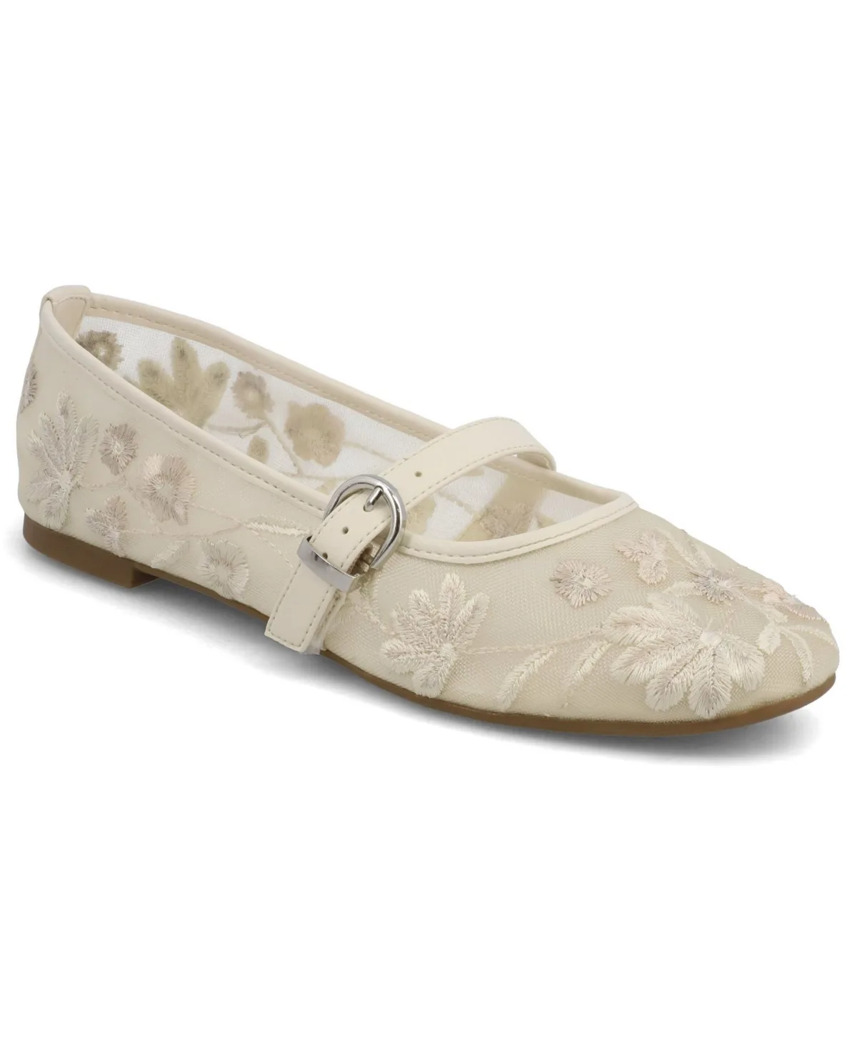 Bluet Embroidered Mesh Mary Jane Ballet Flats