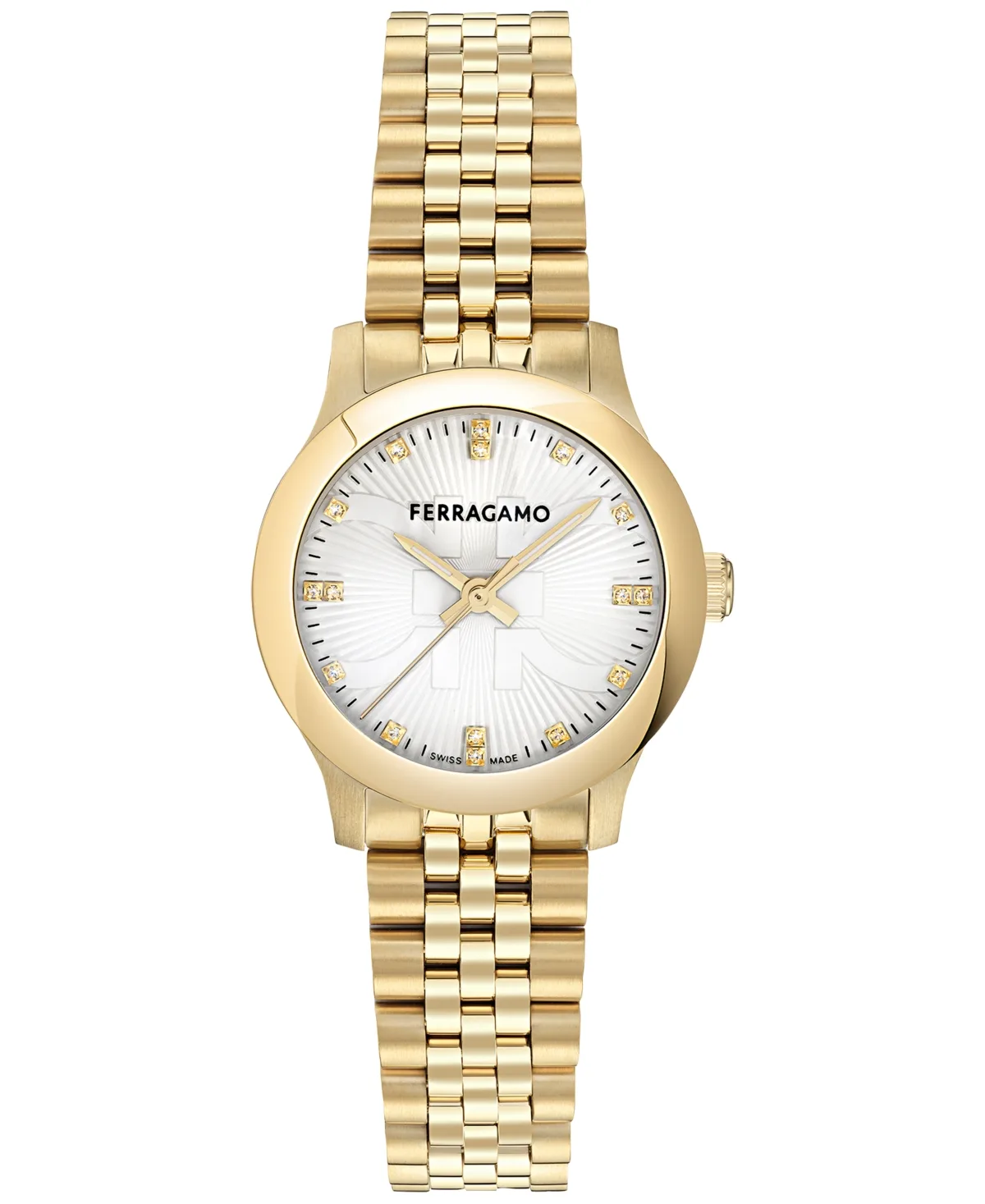 Swiss Duo Diamond (1/20 ct. t.w.) Gold Ion Plated Bracelet Watch 28mm by Ferragamo