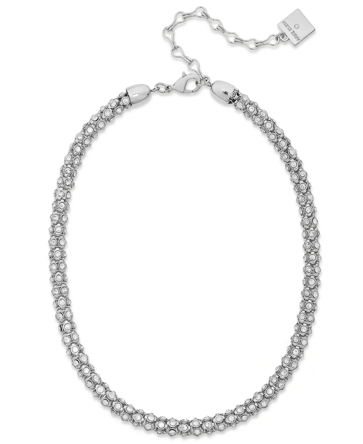 Silver-Tone Pave Accent Tubular Collar Necklace