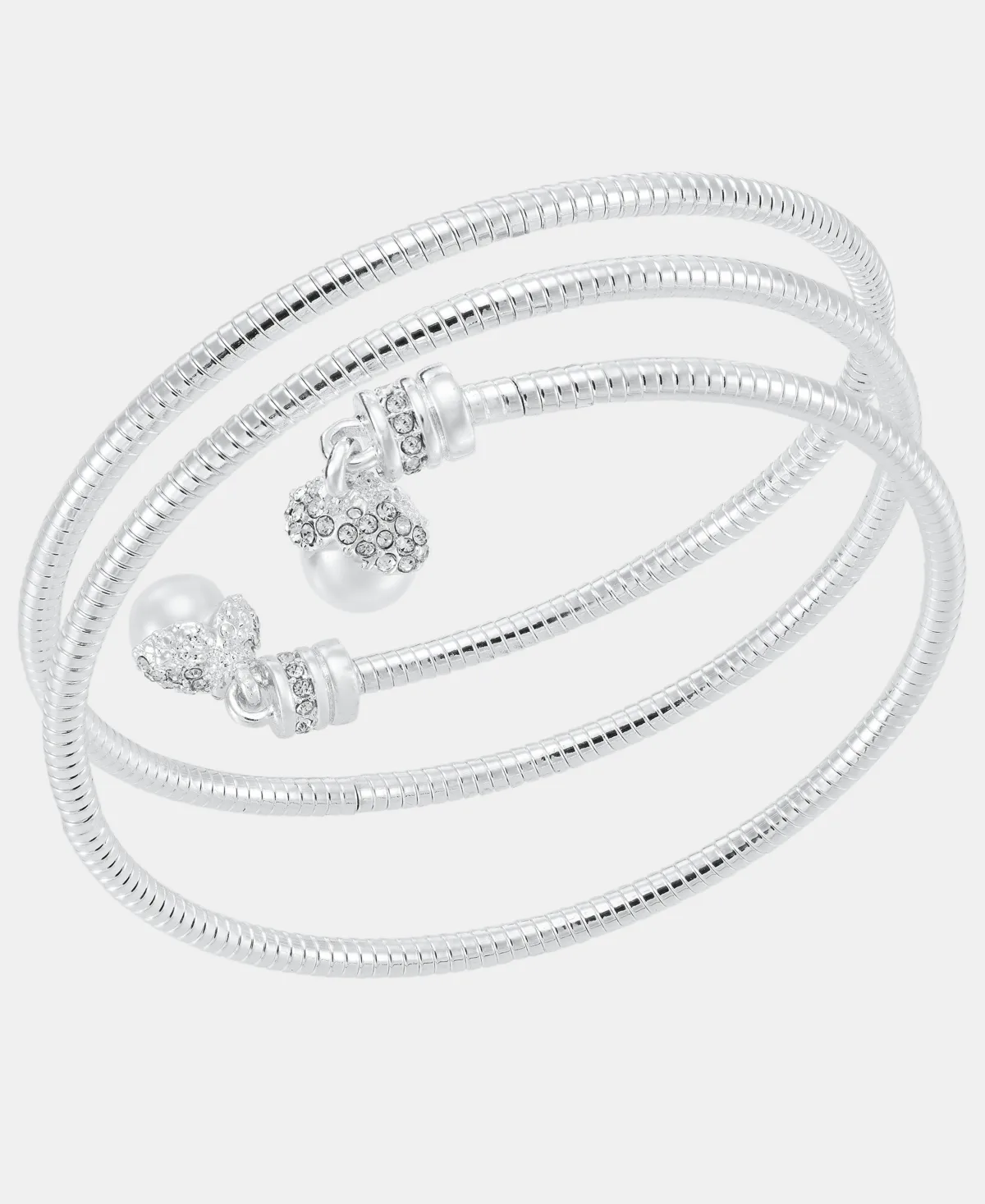 Silver-Tone Imitation Pearl Crystal Coil Bracelet