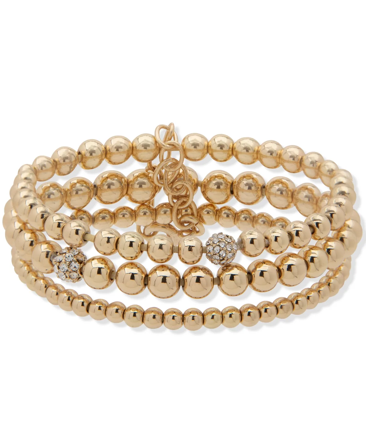 Gold-Tone 3-Pc. Set Pave Fireball & Beaded Stretch Bracelets