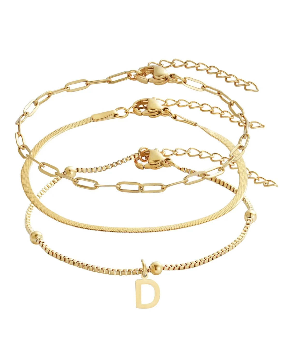 Tarnish Resistant Gold Set of 3 Chain Bracelets