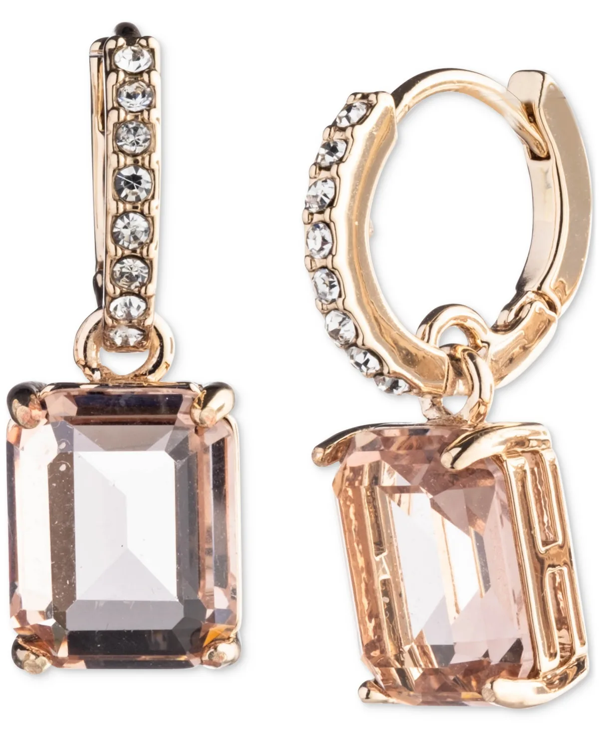 Gold-Tone Rectangle Crystal Charm Pave Huggie Hoop Earrings by Lauren Ralph Lauren